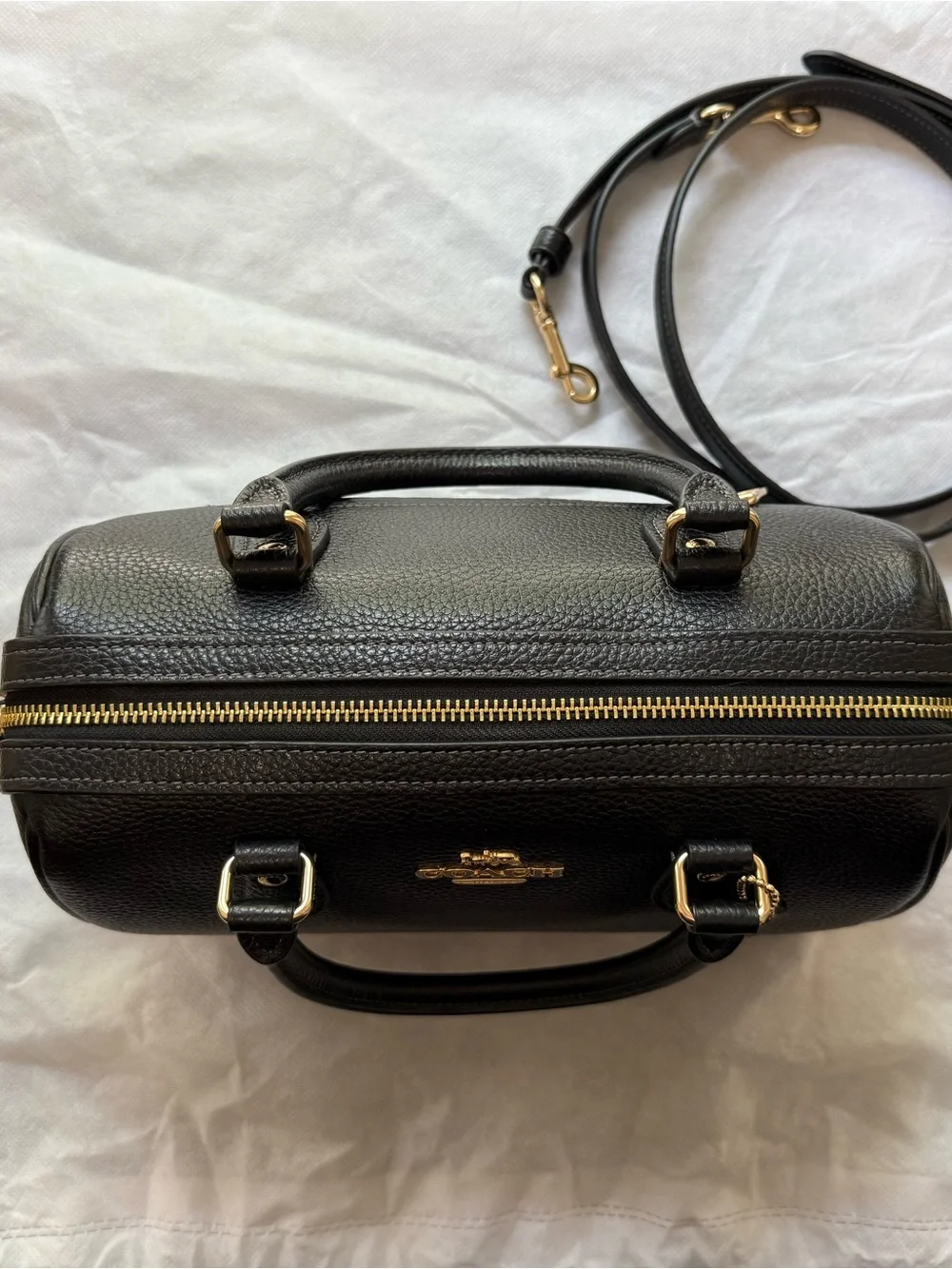 Coach Black Pebbled Leather Medium Rowan